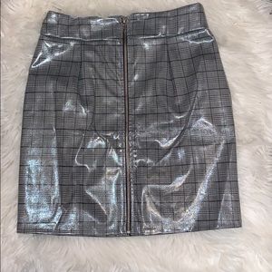 Gray leather plaid skirt